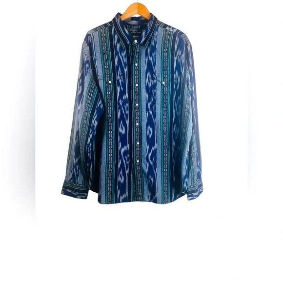 Vintage Polo Ralph Lauren Shirt Mens XXL Aztec Blue Southwest Cowboy Pearl Snap - Picture 1 of 8
